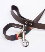 Argentine Leather Dog Lead Green/Red/Navy