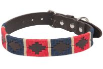 Argentine Leather Dog Collar Red/Blue